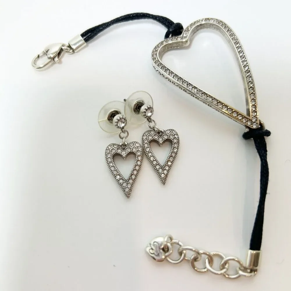 Brighton Starry Night Uber Heart Crystal Black Cord Bracklet & Earring Set